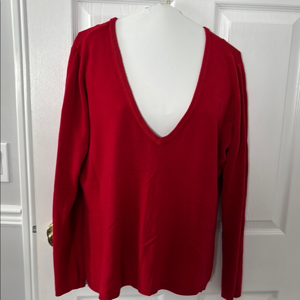 New York & Company Red V-Neck Sweater
